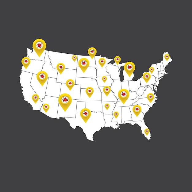 USA map with covid 19 virus shape and particle of Corona virus background