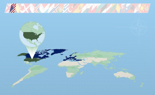 北大西洋同盟の米国メンバーが30人の同盟メンバーの世界地図旗に選ばれました