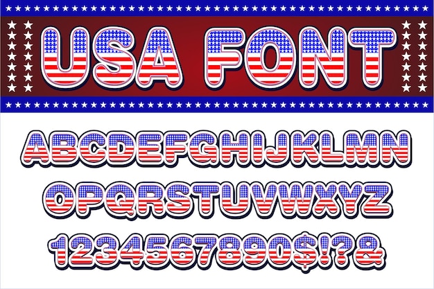 Usa national flag 3d style font