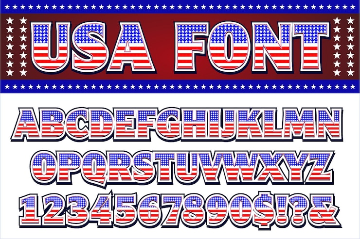 Vector usa national flag style font letters vector illustration