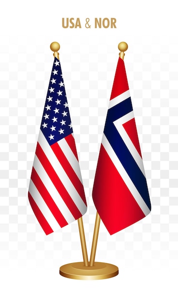 USA and Norway standing flags isolated on white united states of america desk flag