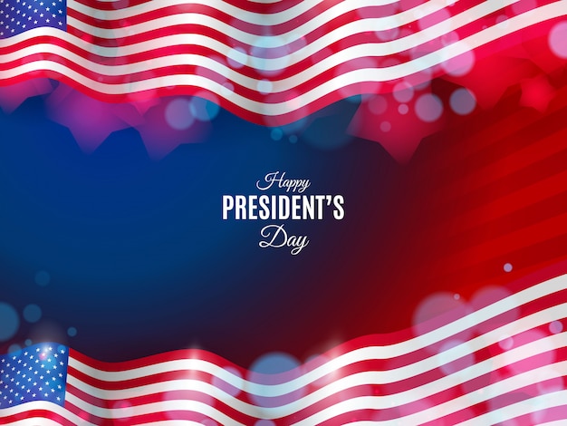 USA President's day background with blurred lights and wavy flags