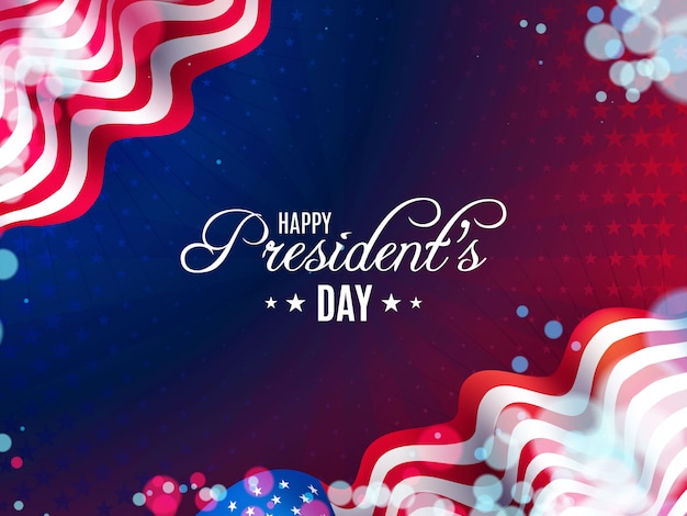 Vector usa president's day background with wavy flags and balloons