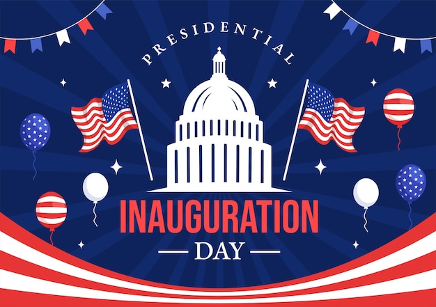 Vector usa presidential inauguration day illustration with capitol building washington dc and american flag