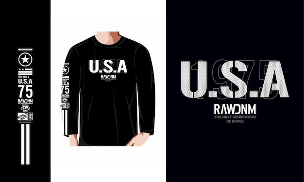 Usa raw denim typography design t shirt design illustration premium vector