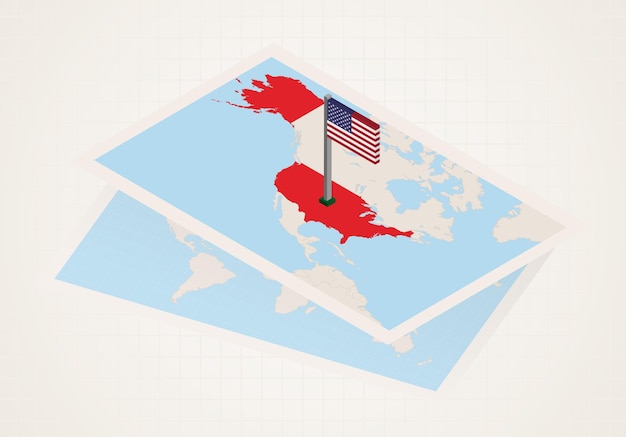 ベクトル 米国の等尺性国旗が地図上で選択されました