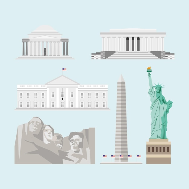 Usa set famous monuments landmarks