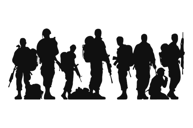 USA Soldier Army Silhouette Vector Illustration set