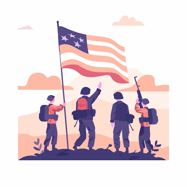 Vector usa_soldiers_raising_flag_in_victory_scene