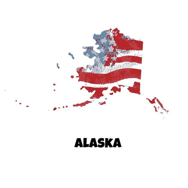 USA state Alaska, American flag watercolor background