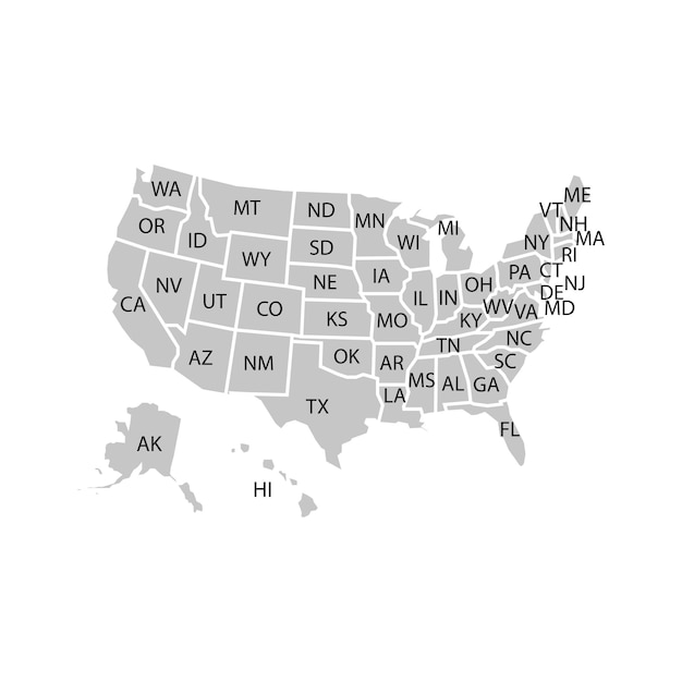 Vector usa states map in flat style vector illustration