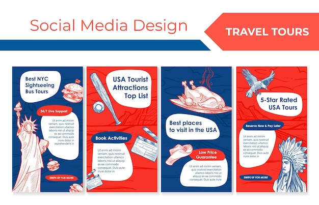 Vector usa tour advertising social media design set
