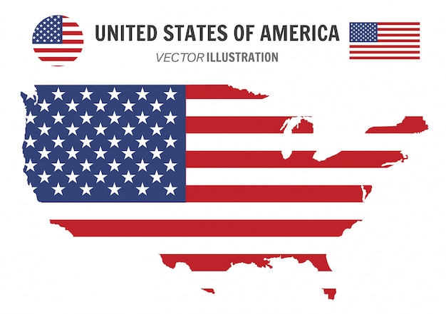 Vettore usa mappa e bandiera degli stati uniti d'america,