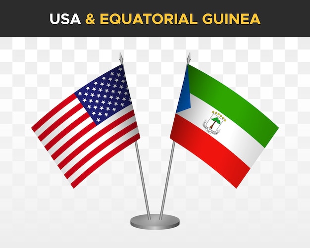 Usa stati uniti america vs guinea equatoriale bandiere da scrivania mockup 3d illustrazione vettoriale bandiere da tavolo