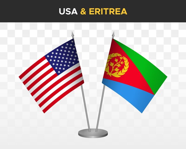 Usa stati uniti america vs eritrea desk flag mockup 3d illustrazione vettoriale bandiere da tavolo