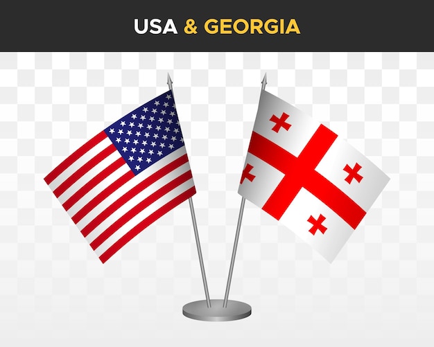 Макет настольных флагов США, Соединенных Штатов, Америки и Грузии, 3d векторные иллюстрации, настольные флаги