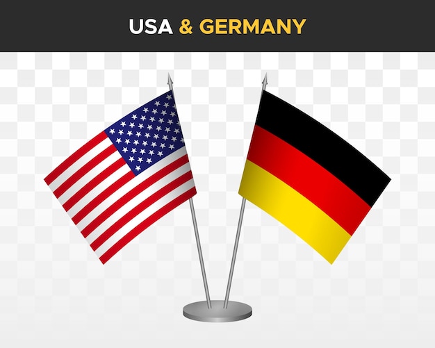 USA United States America vs Germany desk flags mockup 3d vector illustration table flags