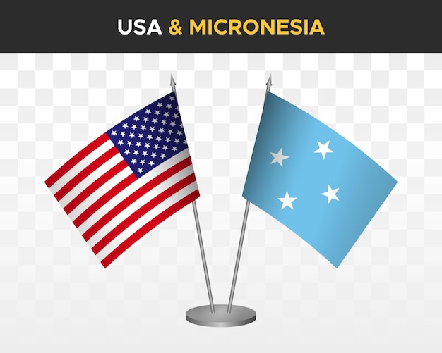 USA United States America vs Micronesia desk flags mockup 3d vector illustration table flags