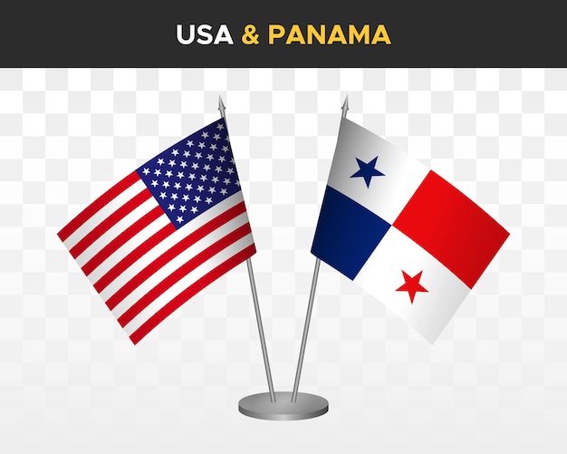 USA United States America vs Panama desk flags mockup 3d vector illustration table flags