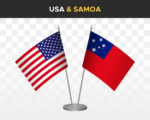 США Соединенные Штаты Америки против Самоа настольные флаги макет 3d векторные иллюстрации настольные флаги