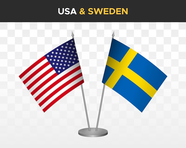 USA United States America vs Sweden desk flags mockup 3d vector illustration table flags