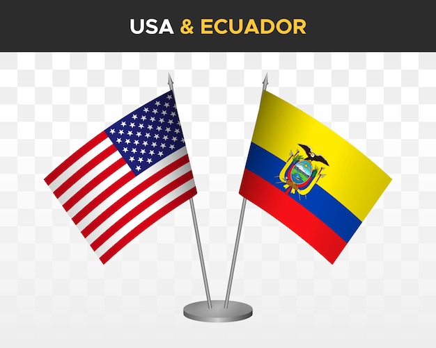 USA Verenigde Staten Amerika vs Ecuador Bureau vlaggen mockup 3d vector illustratie tafelvlaggen