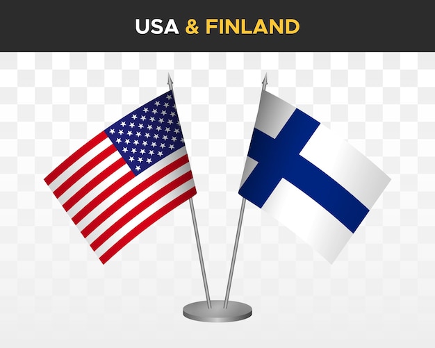 Usa verenigde staten amerika vs finland bureau vlaggen mockup 3d vector illustratie tafelvlaggen