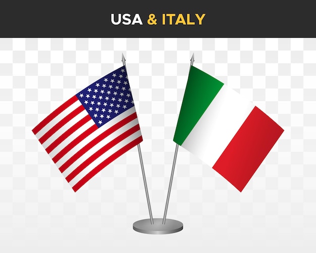 USA Verenigde Staten Amerika vs Italië Bureau vlaggen mockup 3d vector illustratie tafelvlaggen