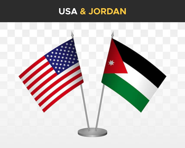 USA Verenigde Staten Amerika vs Jordan Bureau vlaggen mockup 3d vector illustratie tafelvlaggen