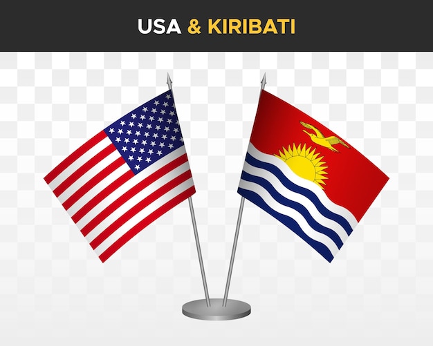 Usa verenigde staten amerika vs kiribati bureau vlaggen mockup 3d vector illustratie tafel vlaggen