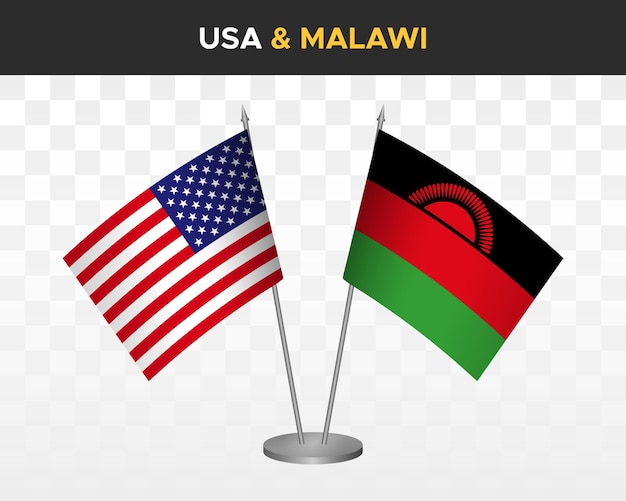 USA Verenigde Staten Amerika vs Malawi Bureau vlaggen mockup 3d vector illustratie tabel vlaggen