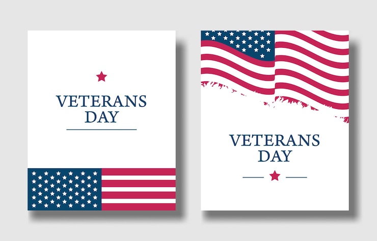 Vector usa veterans day greeting cards set with united states national flag vector illustration