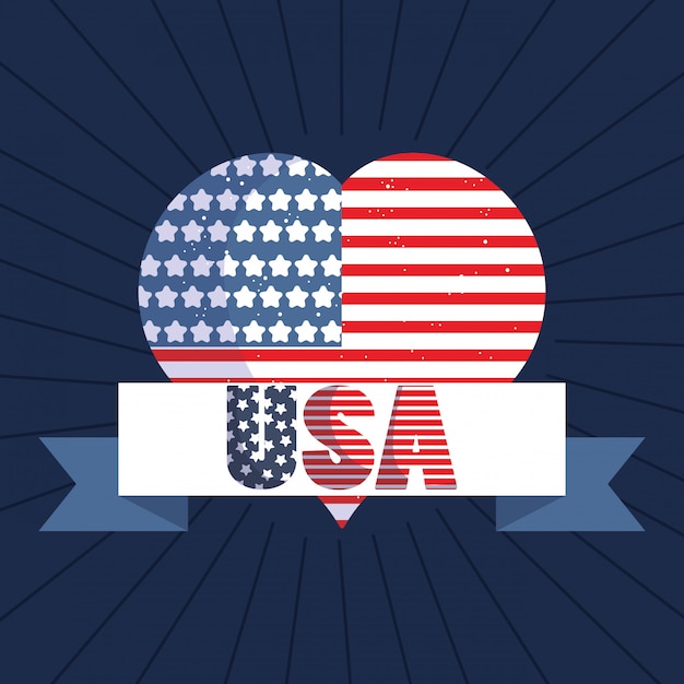 Vector usa vlag hart met lint ontwerp