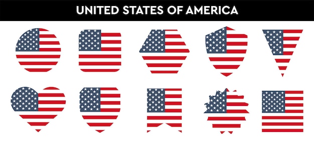 USA vlag in verschillende vormen Vector geïsoleerd op wit USA labels set