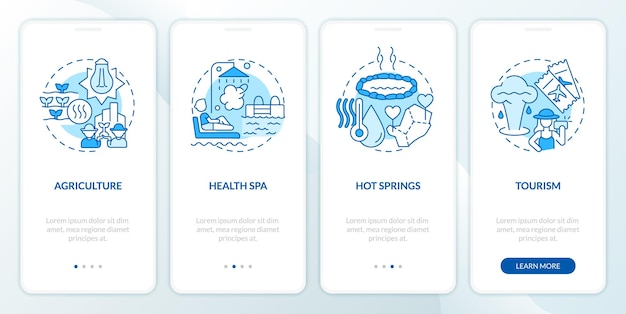 Usage of geothermal energy blue onboarding mobile app screen