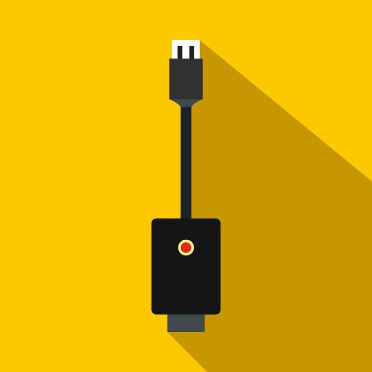 Vector usb cable for electronic cigarette icon in flat style on a yellow background