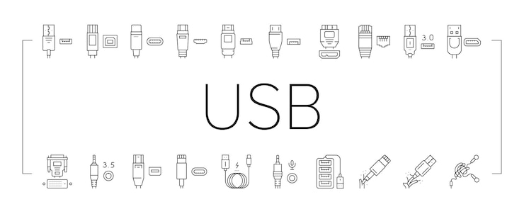 Vector usb cable and port purchases icons set vector