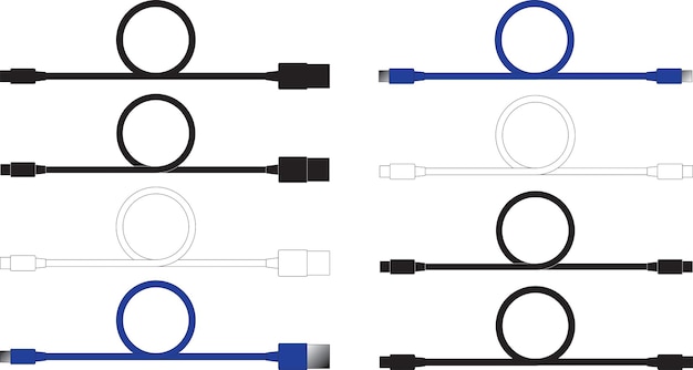 Вектор usb-кабели в цветном силуэте и оттенках серого