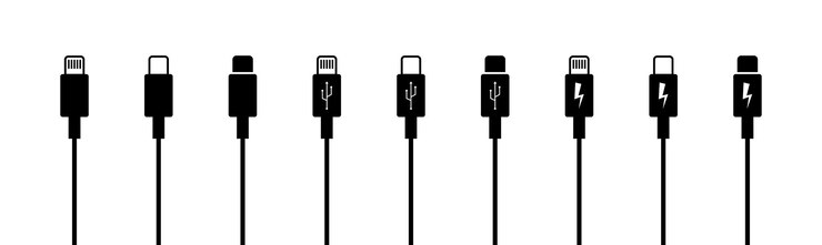 Vector usb connection set icons silhouette and linear style vector icons