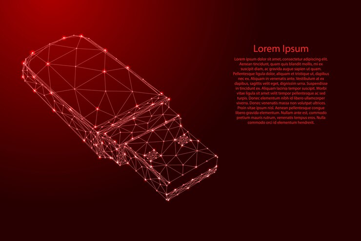 Vector usb flash drive from futuristic polygonal red lines and glowing stars template