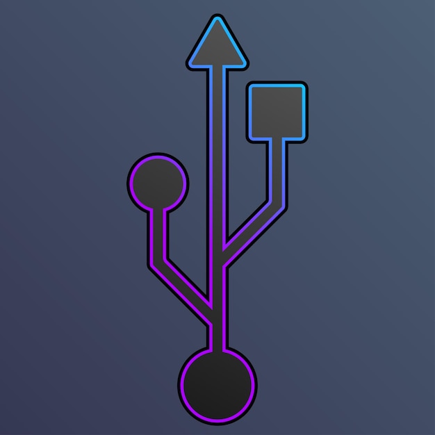 Vector usb icon with a colored outline on a dark background