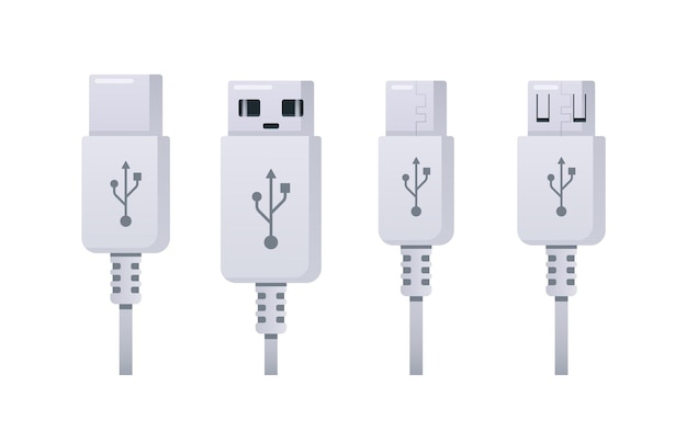 Usb-stekkertypes variëren, inclusief typea typeb typec macro micro usb gebruikt om smartphones of computerapparaten aan te sluiten