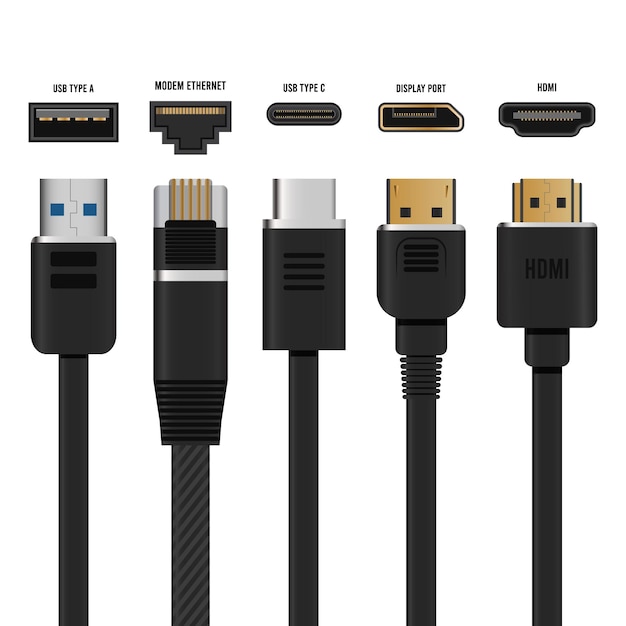 usb types port plug in cables set