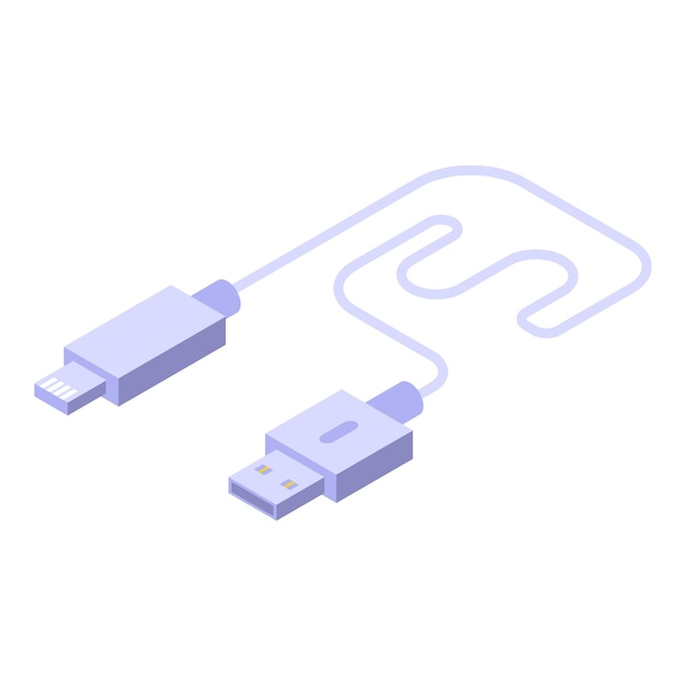 Vector usb witte kabel oplader pictogram isometrisch van usb witte kabel oplader vector pictogram voor webdesign geïsoleerd op een witte achtergrond