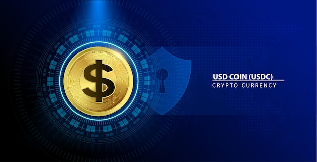 USD Coin USDC-munt goud Cryptocurrency blockchain Toekomstige technologie voor het vervangen van digitale valuta.