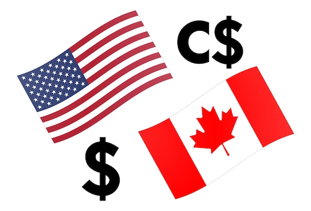 Usdcad forex valuta paar vectorillustratie. vlag van de vs en canada, met dollarteken.