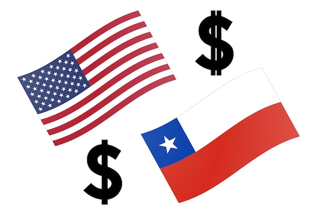 USDCLP forex valuta paar vectorillustratie. Amerika en Chileense vlag, met Dollar en Cifrao-symbool.