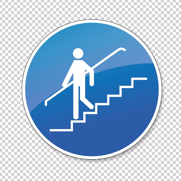 Use handrail handrail must be used mandatory sign or safety sign on checked transparent background Vector illustration Eps 10 vector file