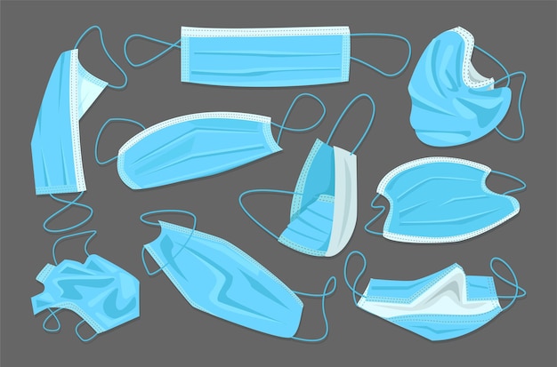 Vector used disposable medical masks collection.