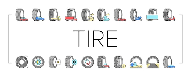 Vector used tire sale shop business icons set vector